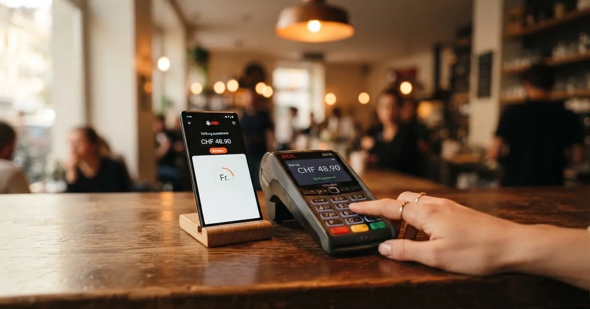 Kartenterminal und Smartphone mit einer ausstehenden Zahlungsbenachrichtigung — 40 franken bonus ohne einzahlung casino