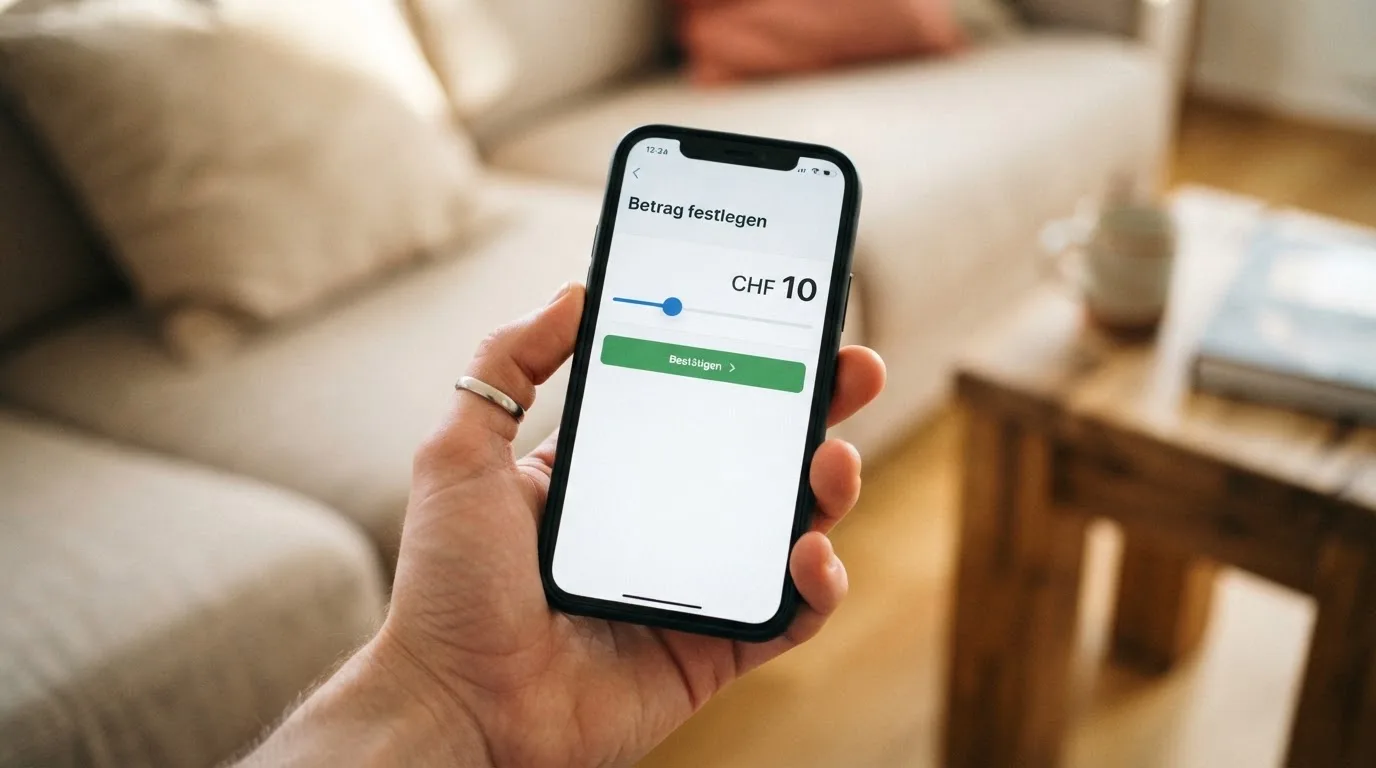 Hand hält ein Smartphone mit einem Formular zur Einzahlungsgrenze, ruhige Stimmung — beste ausländische casinos für schweizer spieler