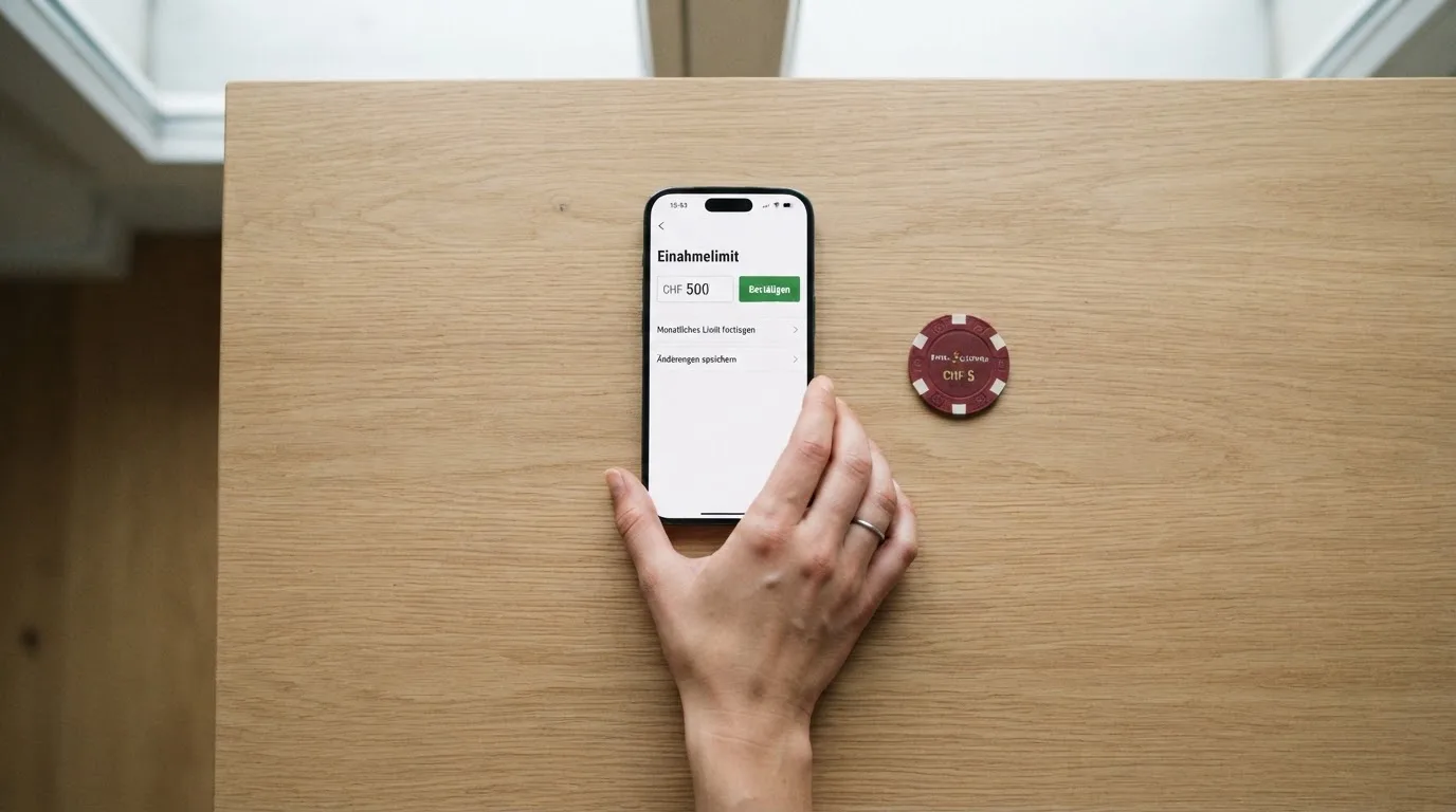 Hand hält ein Smartphone mit einem Formular zur Einzahlungsgrenze, ruhige Stimmung — beste online casino ausland