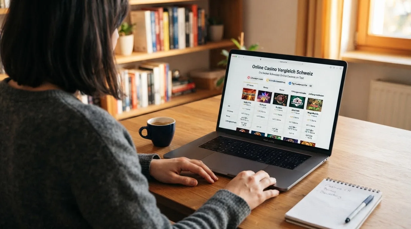 Person am Laptop liest eine Übersichtsseite zu Geldspielen im Internet — beste online casino echtgeld app