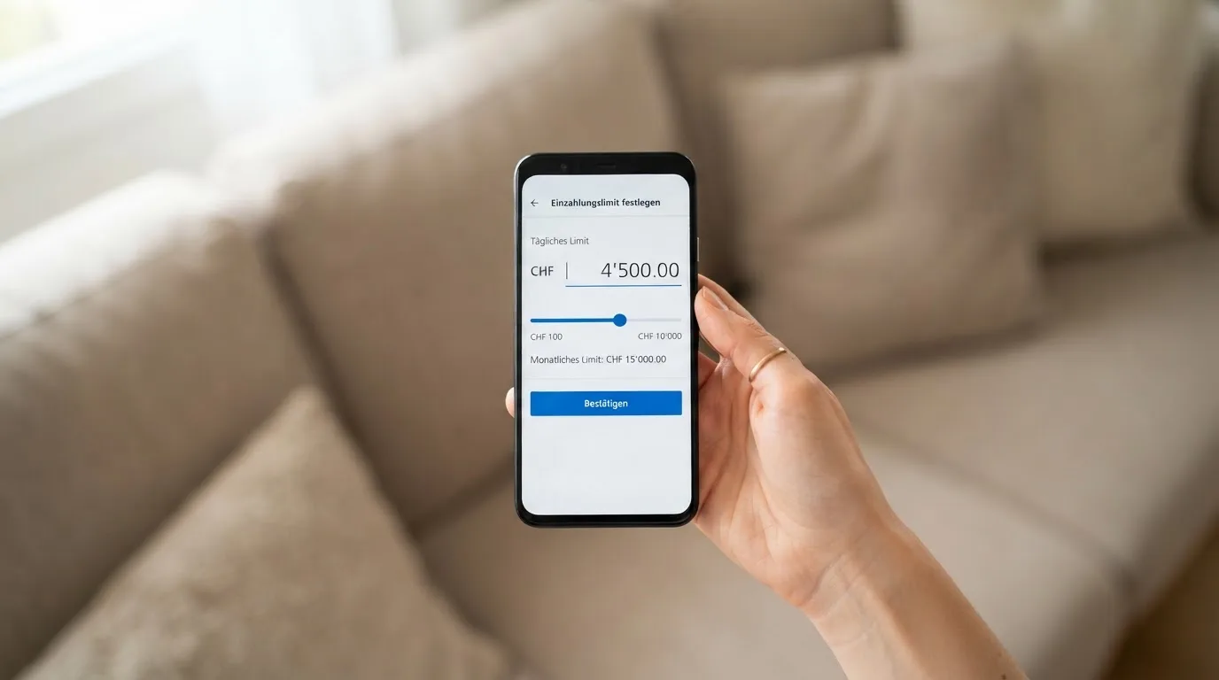 Hand hält ein Smartphone mit einem Formular zur Einzahlungsgrenze, ruhige Stimmung — beste online casinos echtgeld