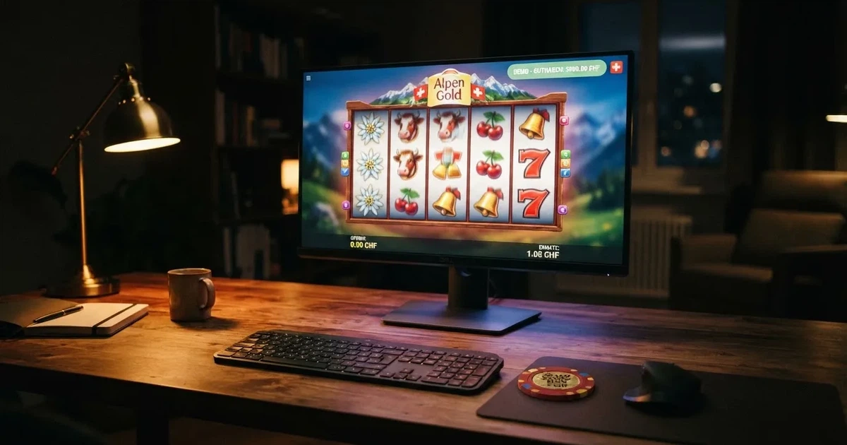 Walzen eines Spielautomaten im Demomodus auf einem Computerbildschirm — online casino bonus ohne einzahlung ohne download