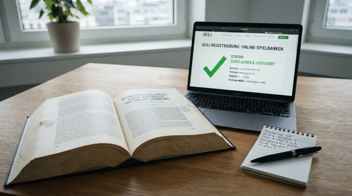 Amtliches Schreiben mit Stempel auf einem Schreibtisch neben einem Gesetzbuch — online casino bonus ohne einzahlung ohne download