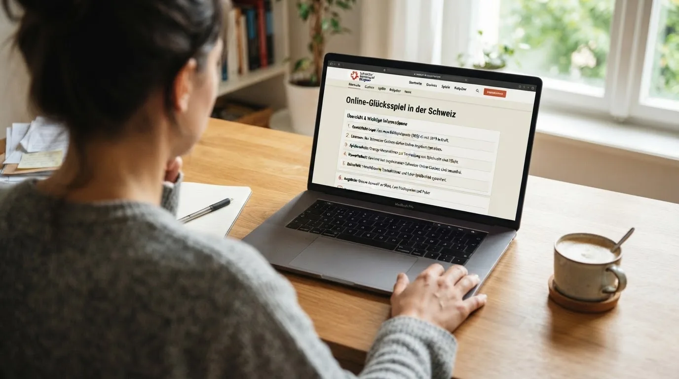 Person am Laptop liest eine Übersichtsseite zu Geldspielen im Internet — online casino bonus ohne einzahlung sofort