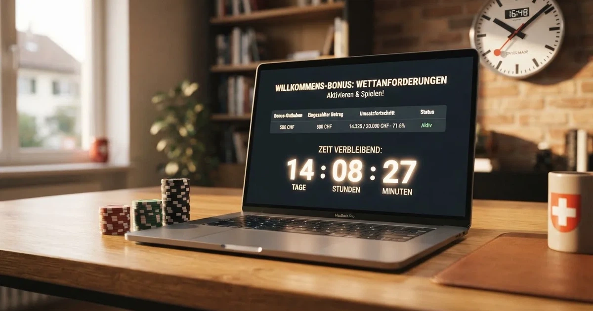 Bildschirm mit Bonusbedingungen, Einsatztabelle und einer Uhr im Hintergrund — online casino bonus ohne umsatzbedingungen